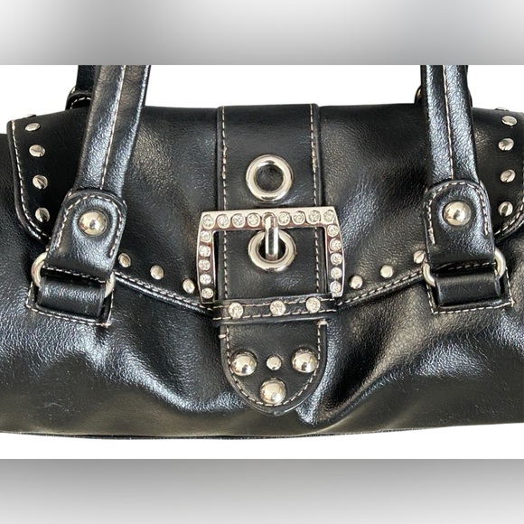 Kathy Van Zeeland Y2K Black Tootsie Roll Purse Satchel Side Zip Rhinestone - Picture 3 of 16